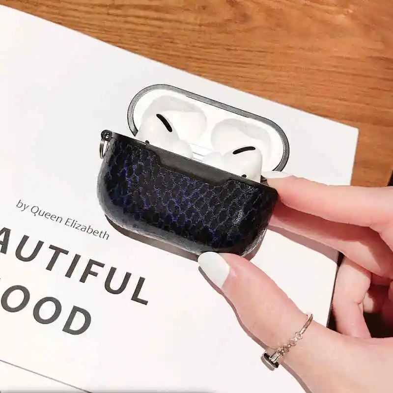Snakeskin Grain E LOVERONY Змеиный кожаный чехол для AirPods Pro Bluetooth наушники защитная крышка гарнитура зарядная коробка Apple Air pods 3 Pro чехол s - Цвет: Snakeskin Grain E