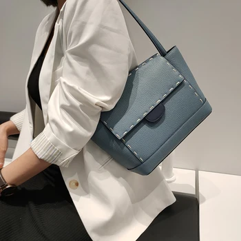 

YFZ Women Shoulder Bags Designer Brand Handbags Luxury Nature Leather Roomy Umbrella Simple Style