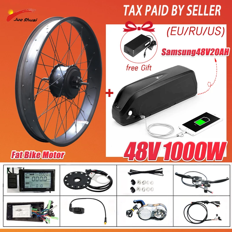 

Jueshuai Electric Bicycle Conversion Kit with Battery Fat Bike1000W Hub Motor Wheel 26inch 4.0 Ebike Conversion Kit Rear Wheel