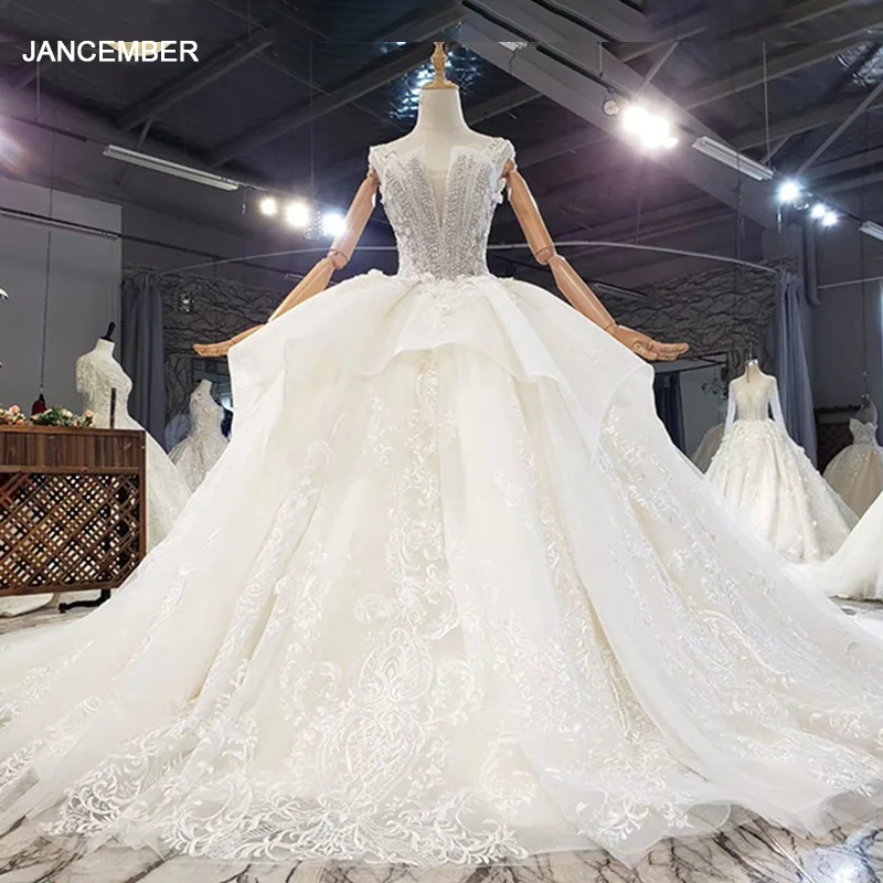 

HTL1708 Crystal Sequined Pearls Tank With Sleeveless Wedding Dress 2020 Backless Appliques O-Neck robe de mariÃ©e grande taille