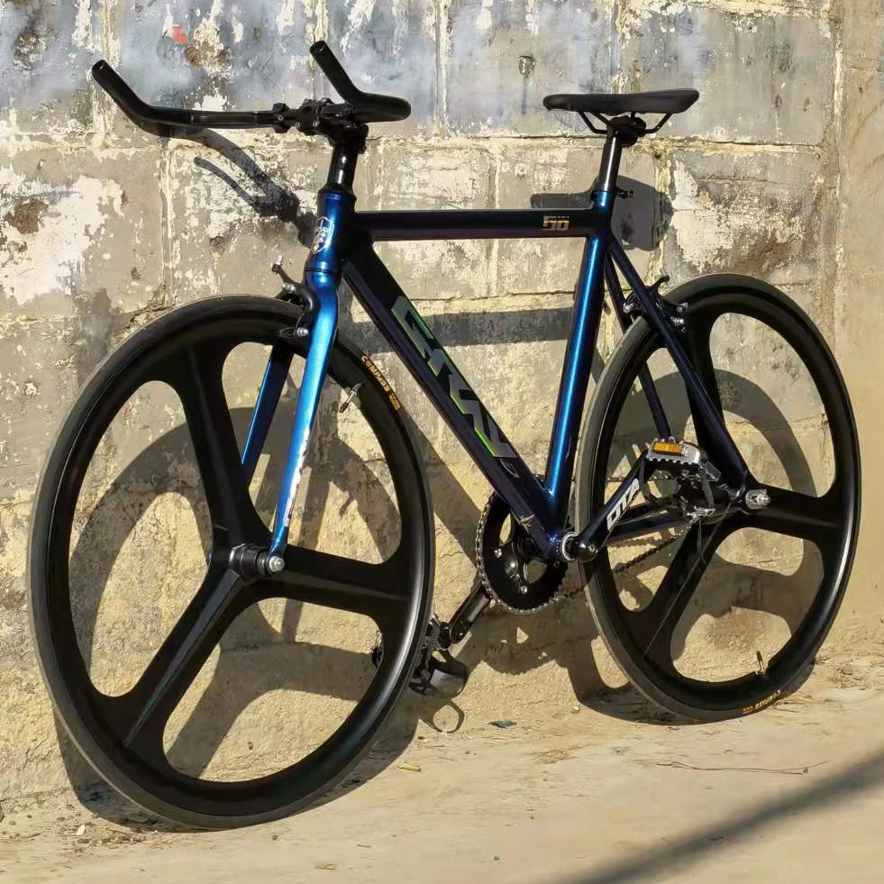 Fourche à cadre en alliage d'aluminium pour vélo de piste gris F10, avec 3 rayons, roues en magnésium, pédalier OTA 48T, roue libre fixe, Fixie