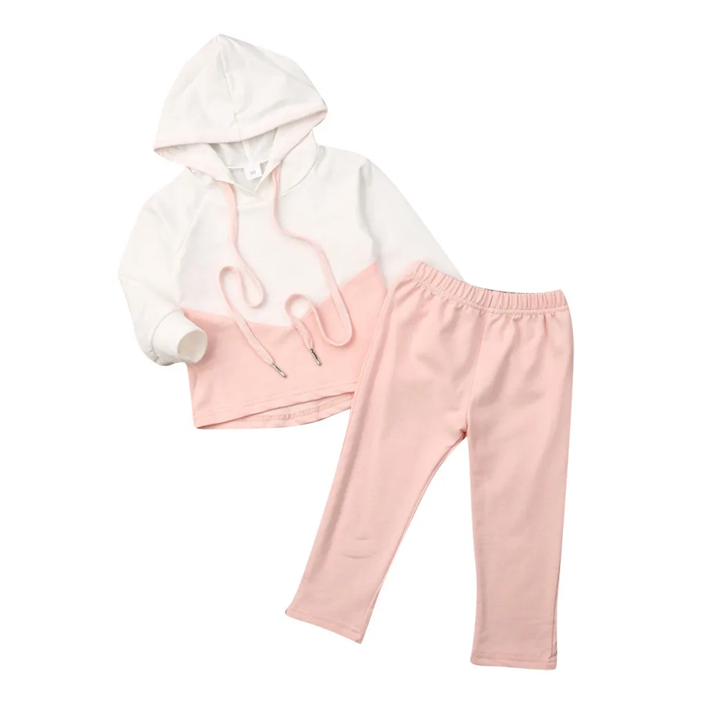 Pink Детская одежда для подростков комплект зимней толстовки для девочек, топы с капюшоном и длинными рукавами для малышей, штаны детский спортивный костюм из 2 предметов для девочек, комплект одежды, От 1 до 4 лет - Цвет: Pink