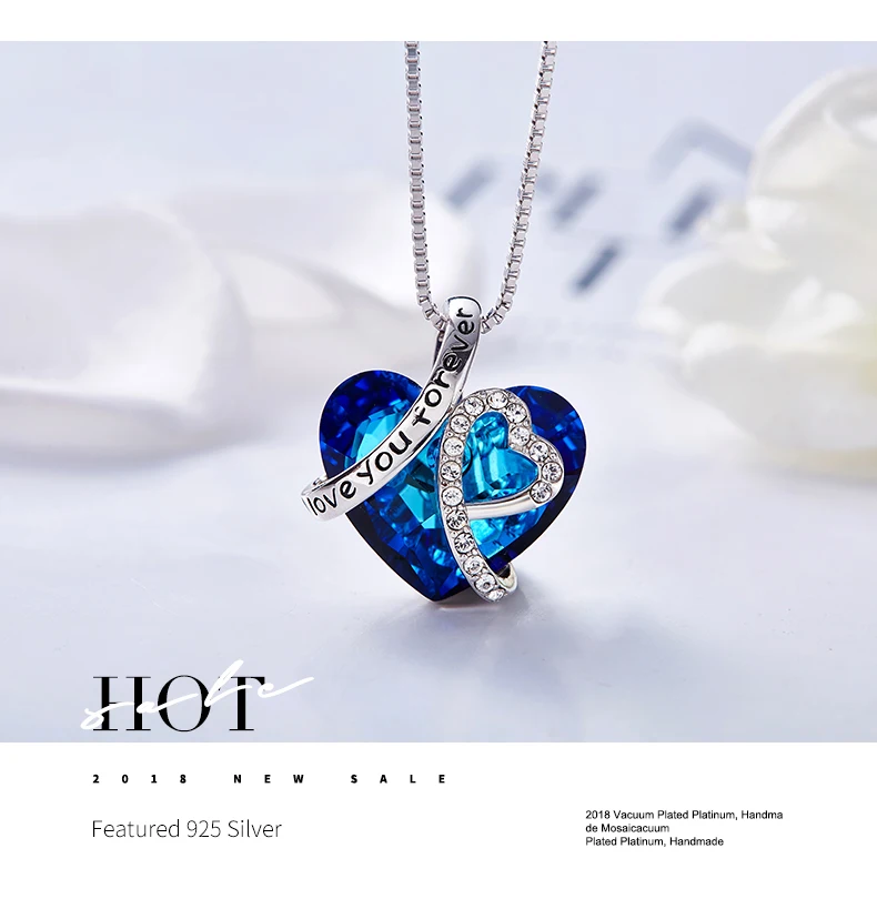 Cdyle 925 стерлингового серебра Love You Forever ожерелье украшено кристаллами Сердце ожерелье колье femme