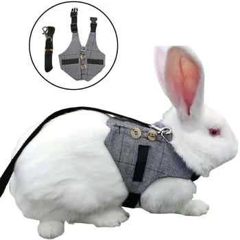 

Fashion Rabbits Vest Gray Plaid Rabbit Harness And Leash 140cm Cotton Rabbit Collar Straps Pet Traction Rope For Bunny