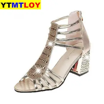 

2020 New Women Wedding Shoes Ankle Boots Sandal Open Toe High Heels Dress Bling Pump Silver Gold Sandals Peep Toe Chunky Heels