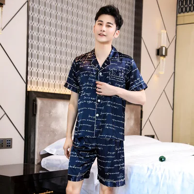 Pajamas men's spring and autumn thin ice silk pajamas men's long-sleeved summer men's pajamas short-sleeved home service suits red plaid pajama pants Men's Sleep & Lounge