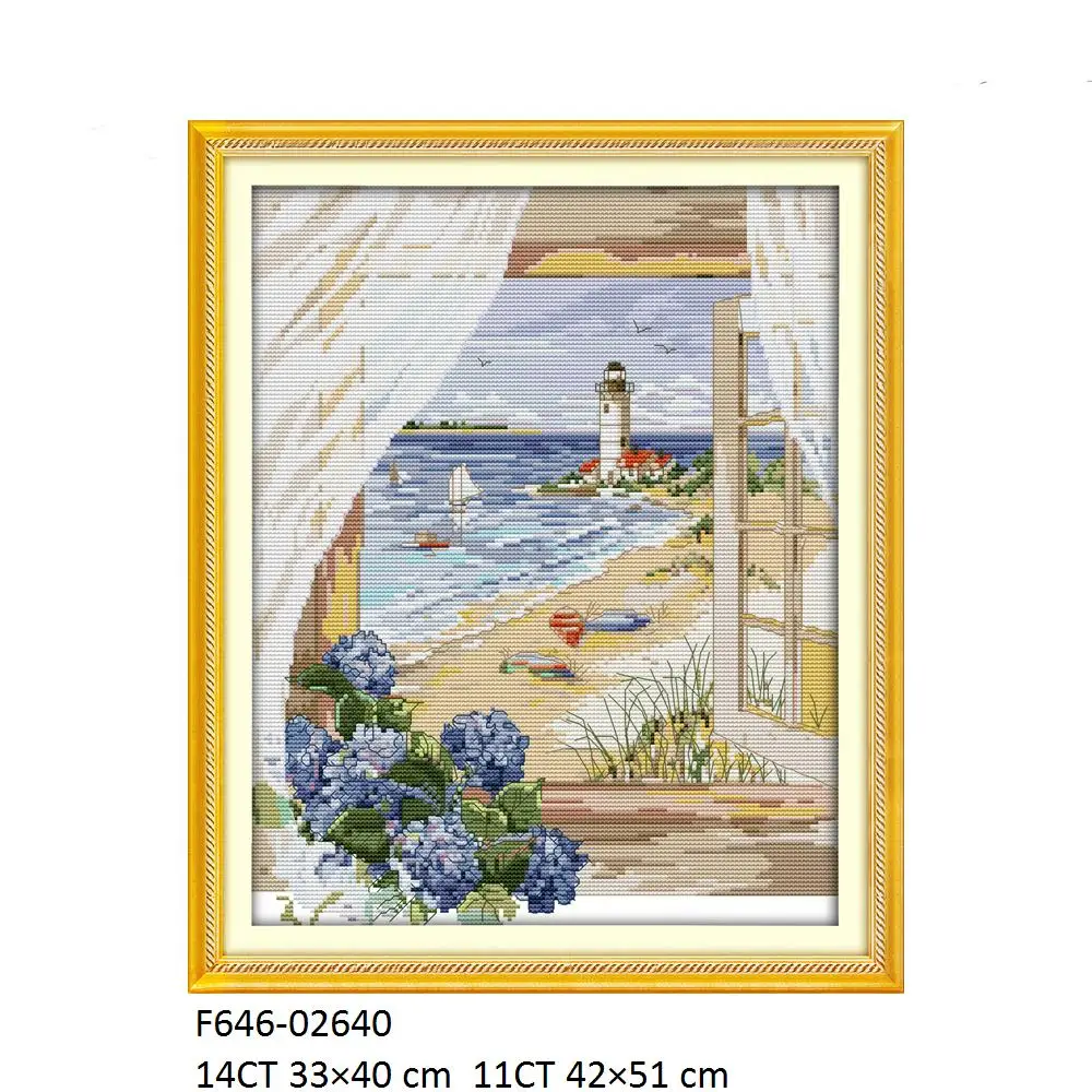 Lighthouse Cross Stitch Kit Embroidery Cross Stitch Set F548 F646(2) F780(2) F781(3) F782(4) F930 F965 F972 FA051 FA052