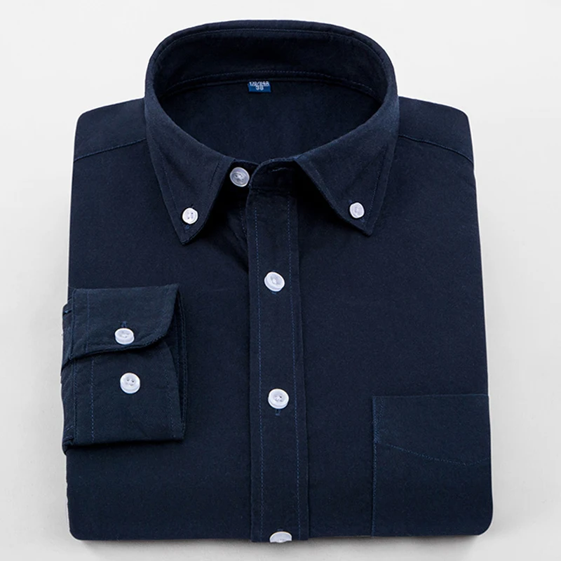 

Men's 100% Cotton Solid Thick Oxford Casual Shirt Single Patch Pocket Comfortable Long Sleeve Standard-fit Button-down Shirts