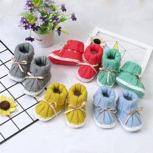 Bebê sapatos de malha sólida recém nascidos meninas meninos boot moda borboleta nó criança infantil deslizamento na cama sapatos outono 0 24m quente feito à mão