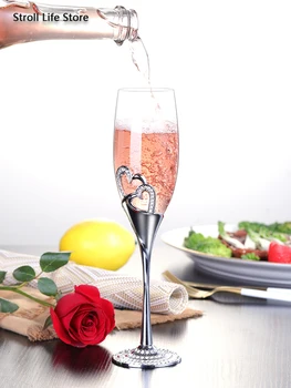 

Creative Crystal Champagne Glasses Glass Cups Set Goblet European Heart-shaped Glass Wedding Glasses Szklanki Gift Box FJ027