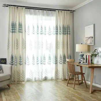 

Nordic Curtains for Living Room Bedroom Fresh Linen Fabric Cotton Thread Embroidery Tulle