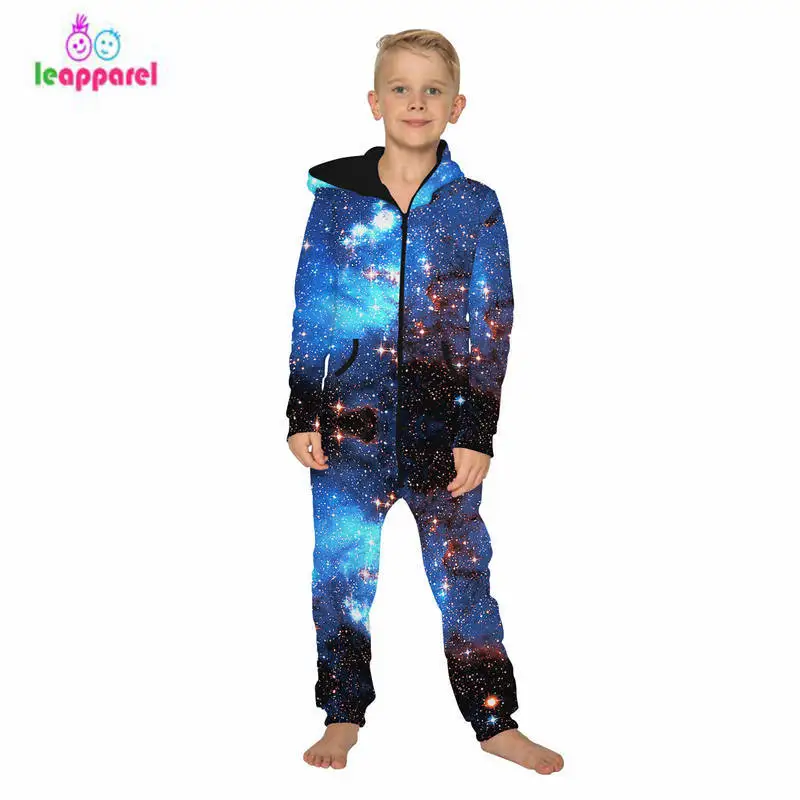 LEAPPAREL новые рубашки для девочек и мальчиков комбинезон 3D Блестящий Вселенной, с принтом, с длинными свободными рукавами; толстовки с длинным рукавом Детский спортивный костюм Одна деталь