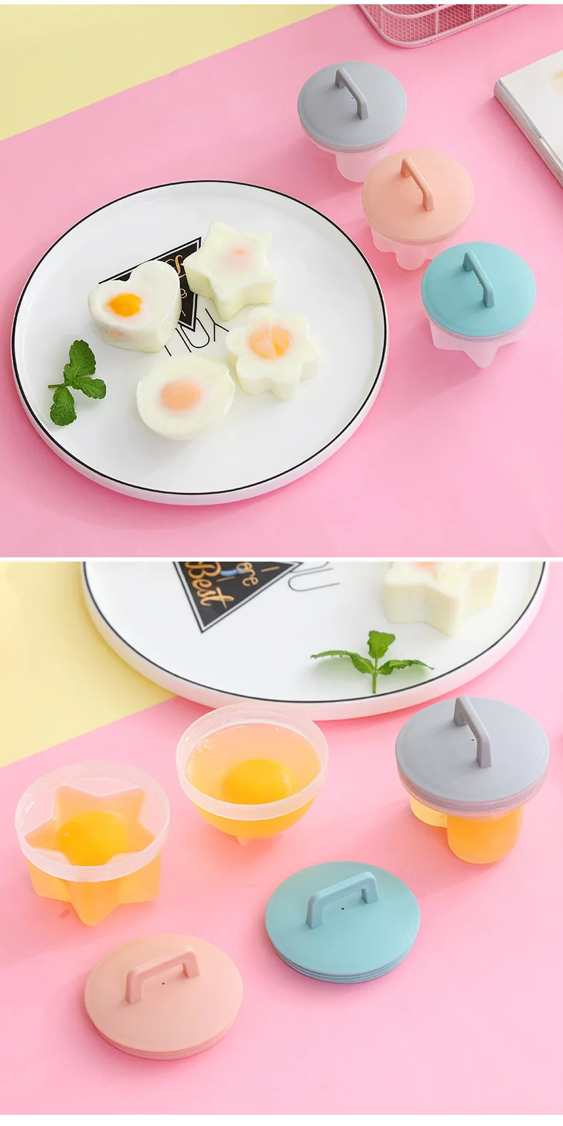 4Pcs/set Plastic Cute Egg Poacher Poaching Pods Egg Mold Cooker Boiler Kitchen Cooking Tools Pancake Maker with Lid Brush