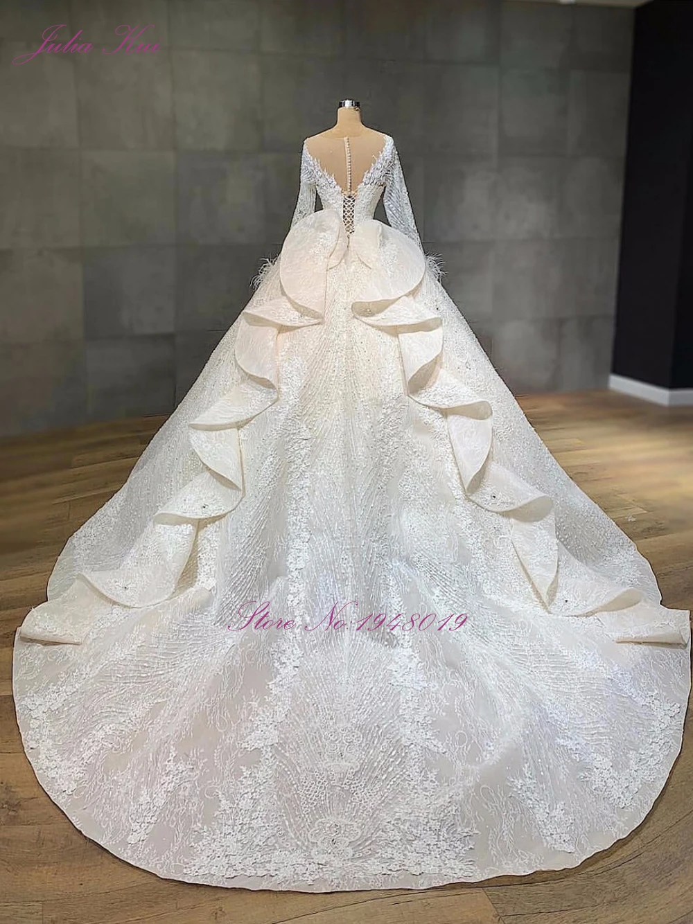 Julia Kui роскошное бальное платье в полоску с рюшами сзади на пуговицах, свадебное платье