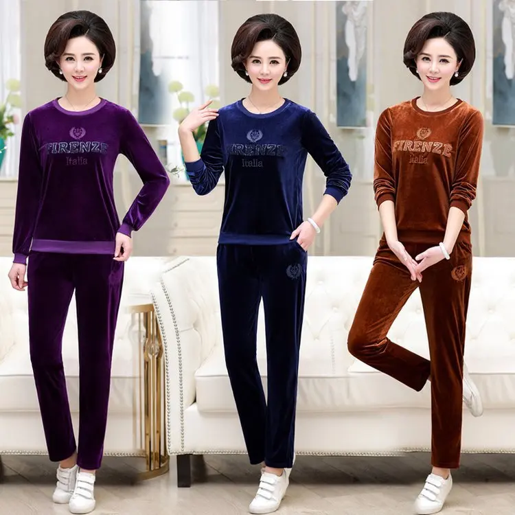 

Sports Set Two-Piece 2019 Spring New Style Large Size Gold Velvet WOMEN'S Sportswear Casual Running Exercise Suit
