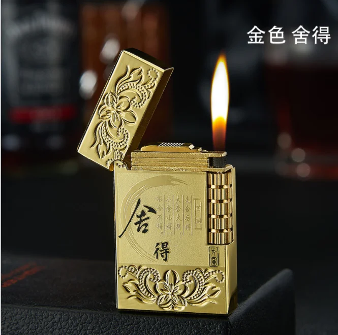 Новая компактная струйная зажигалка, газовый фонарь, плоская ветрозащитная металлическая зажигалка для сигар 1300 C, Бутановая Зажигалка, аксессуары для сигарет - Цвет: Золотой