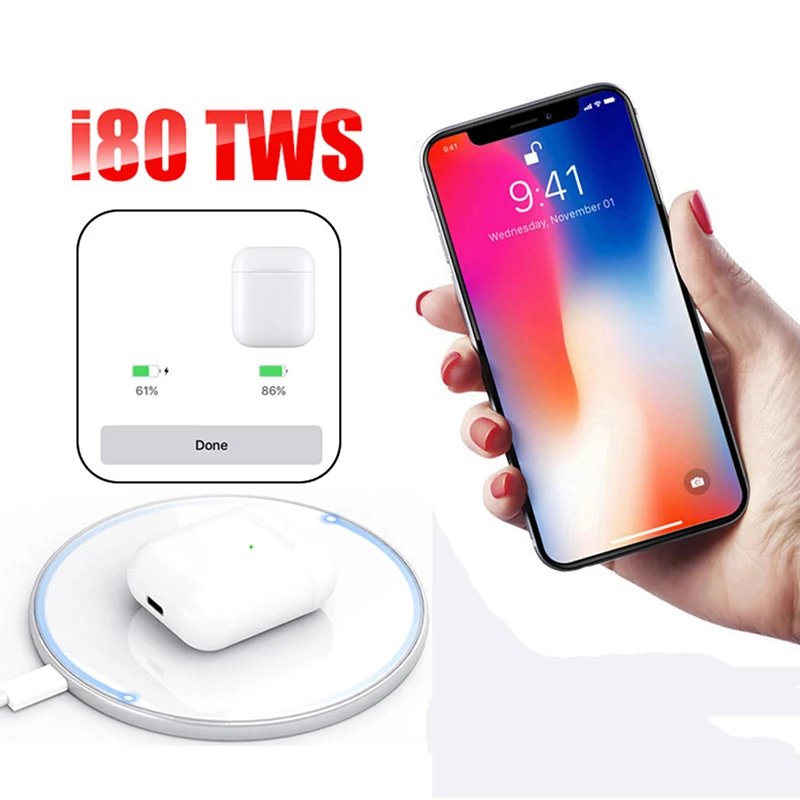 Original i80 TWS Air2 Earphone Wireless Bluetooth Headset Sports Headphones Stereo Earbuds for all mobile devices