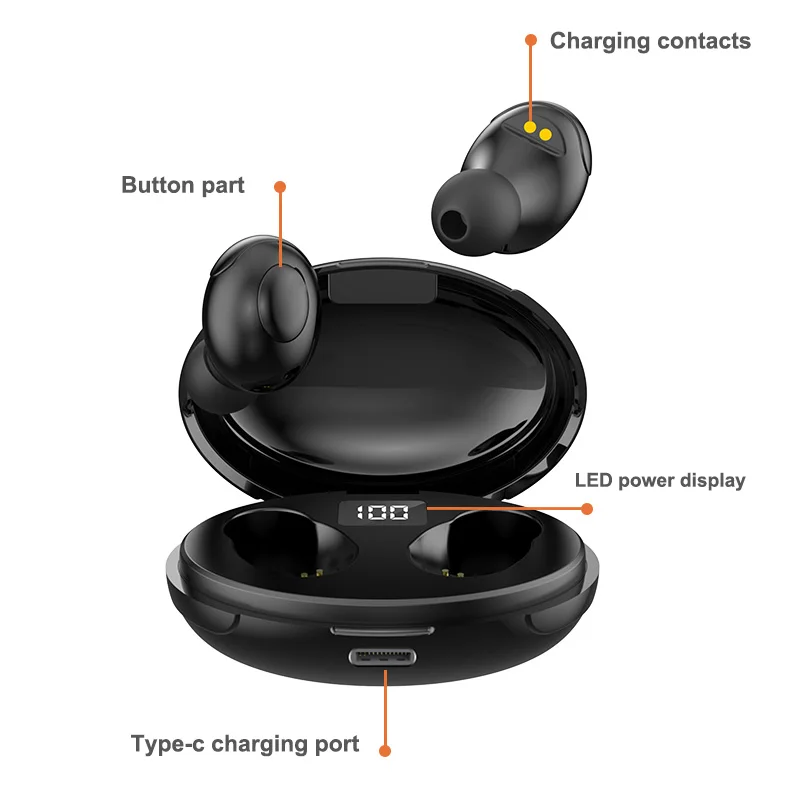 Mini Wireless Headphones Bluetooth V5 0 Earphones Dual HD Call Earbuds Headsets HIFI Stereo Waterproof Noise Cancel LED Display