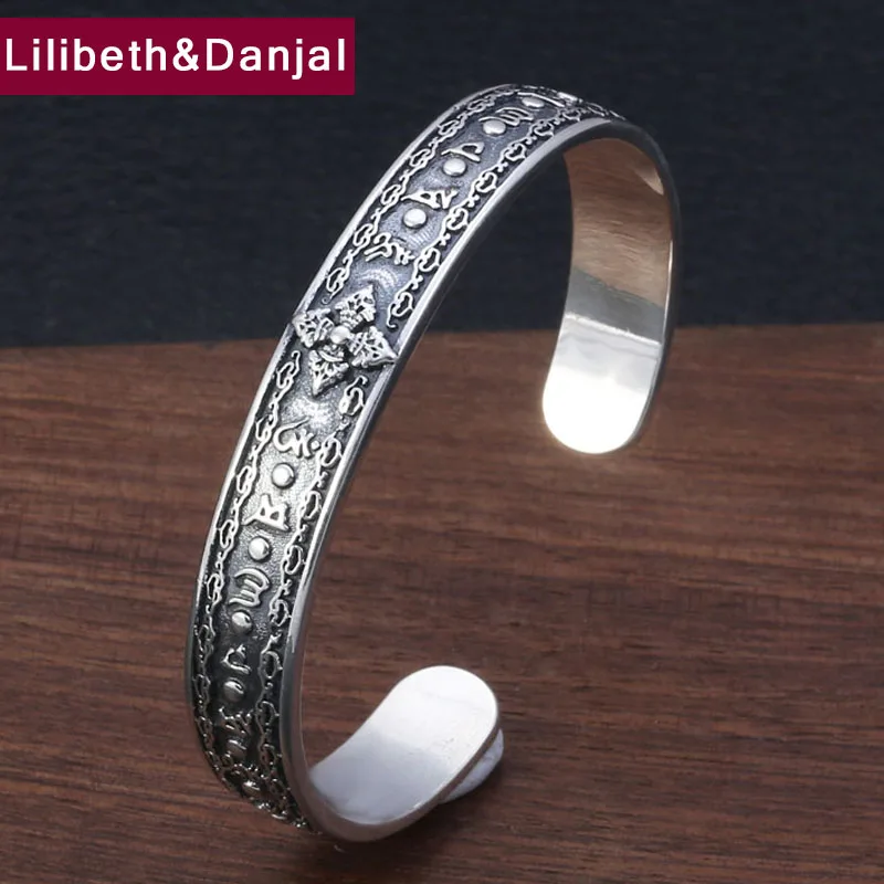 

Women Men Bangle 100% 925 sterling silver Buddha Mantra Instrument Vajra Opening bracelet bangle luxury Brand jewelry 2019 B03