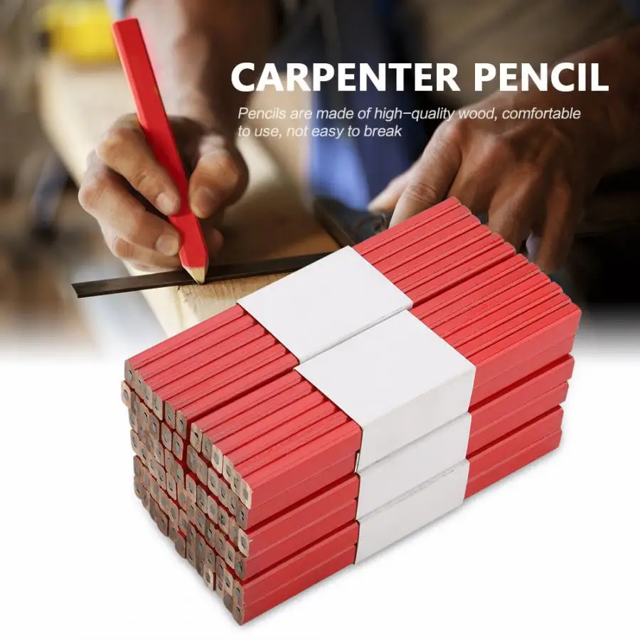 72Pcs Octagonal Pencils Red Hard Black Core Builder Joiners Carpenter Woodworking Marking Tool 175mm Length | Инструменты