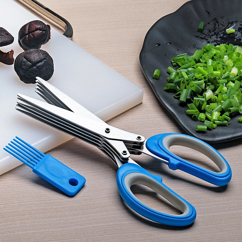 

Multifunctional Muti Layers Stainless Steel Knives Multi-Layers KItchen Scissors Scallion Cutter Herb Laver Spices Cook Tool Cut