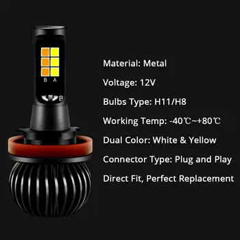 

160W Car Lights 2pcs H8 H11 Fog Bulbs White Amber Dual Color Replacement