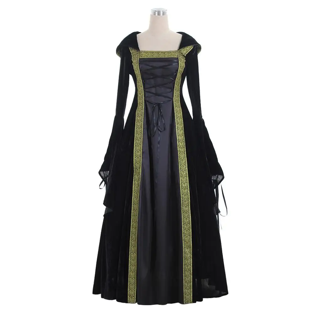 Costumebuy Средневековый Ренессанс Косплей средневековье сценическое готическое Ретро корт Виктории платье женские карнавальные костюмы - Цвет: black