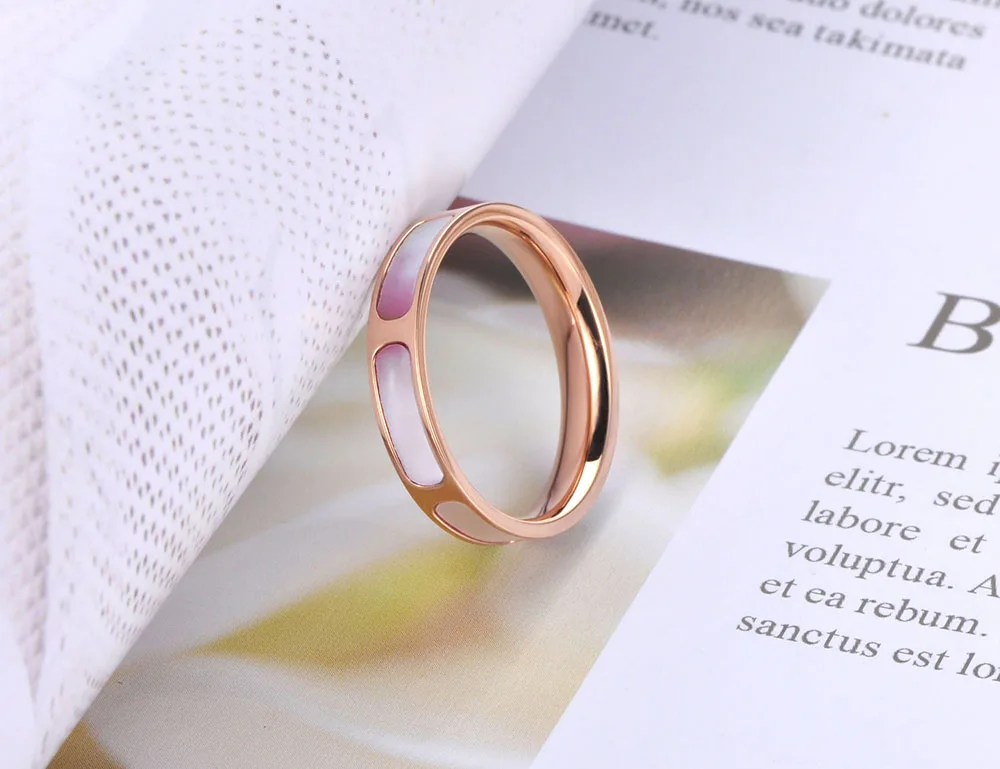 ZooMango Trendy Titanium Stainless Steel Wedding Rings For Women Rose Gold Shell CZ Crystal Female Engagement Jewelry ZR19072
