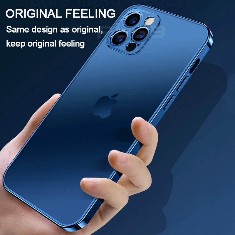 Luxury Plating Square Frame Matte Soft Silicone Case for iPhone 11 12 13 Pro Max Mini XR X XS 7 8 Plus SE 2020 Transparent Cover