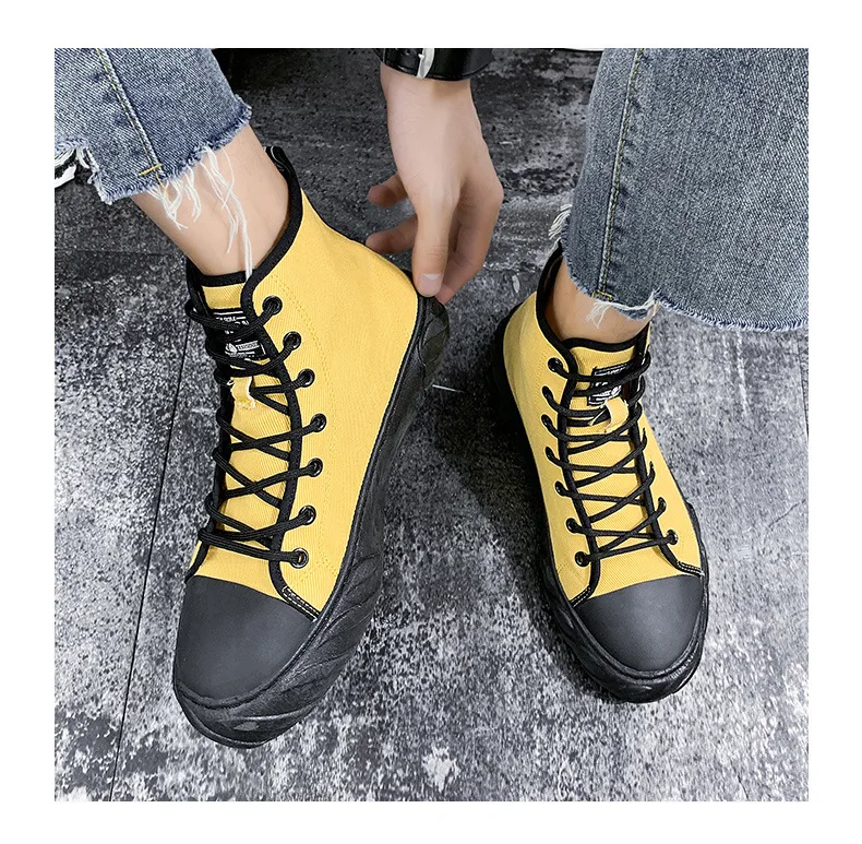 Новые Высокие холщовые туфли мужские спортивные осенние Harajuku Хип-хоп Ins супер сапоги пожарного бега кроссовки мужские Дикие повседневные