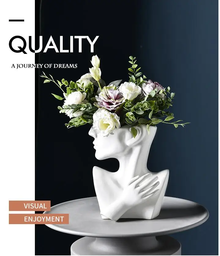 Керамическая ваза для портрета белого лица в европейском стиле с половинной длиной+ искусственные цветы, украшения для дома, гостиной, стола