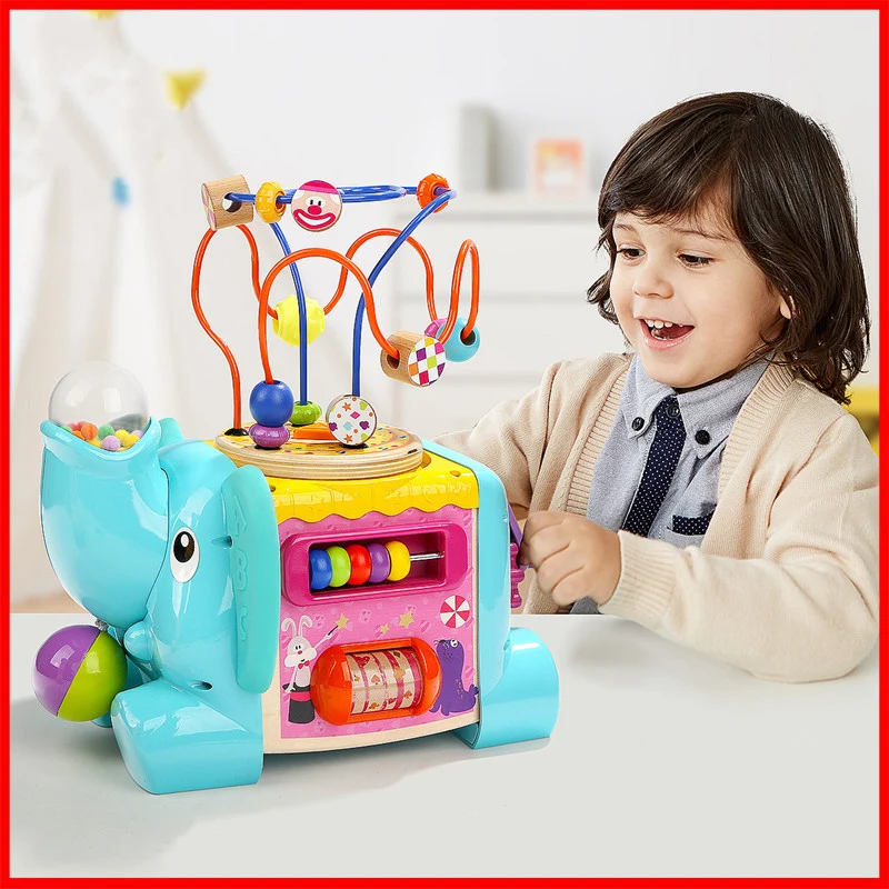 

Wooden bead maze elephant shape education cube abacus bead ring toy early education gift toy Montessori kindergarten education