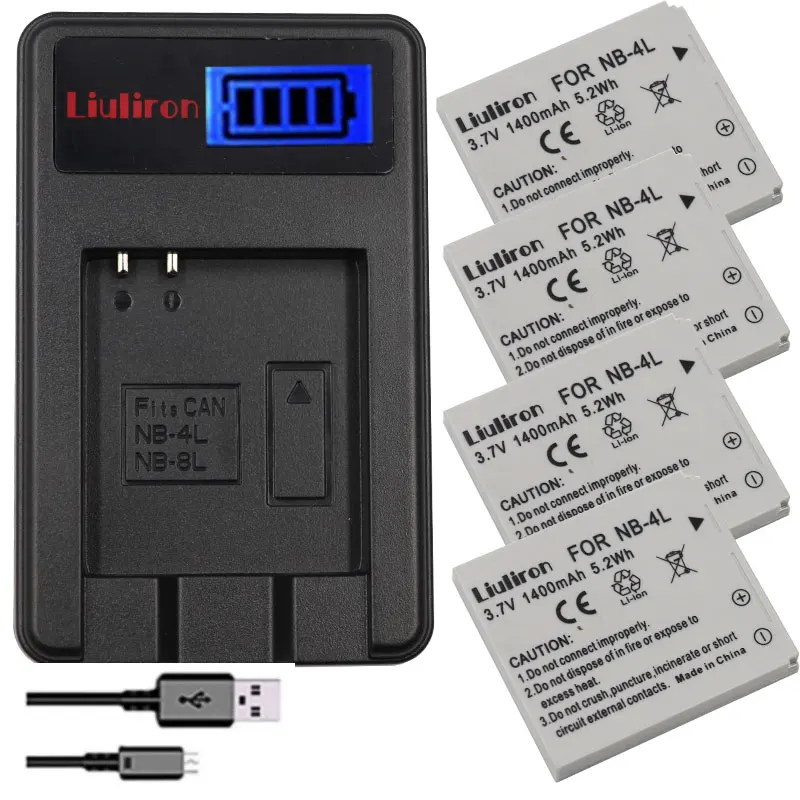 4 шт. литий-ионный аккумулятор NB-4L NB 4L NB4L + зарядное устройство USB с ЖК-дисплеем для