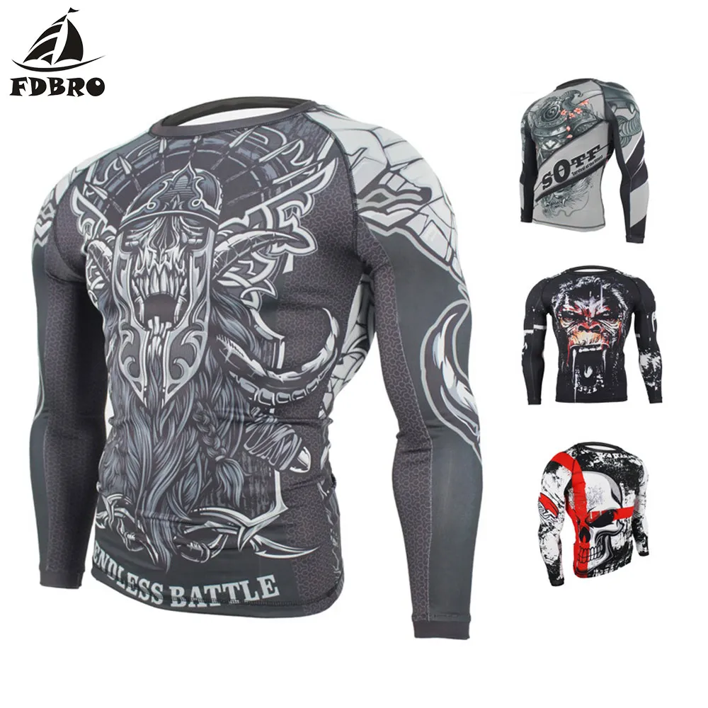 FDBRO набор для бокса компрессионная футболка и штаны с черепом рашгардом длинные