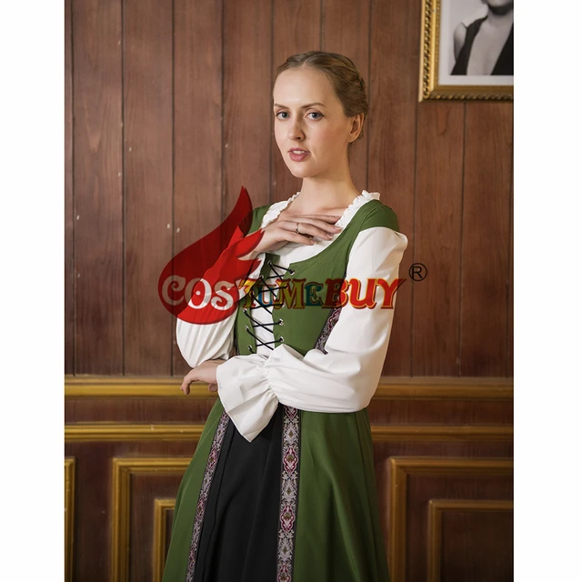 Medieval Lace-Up Robe Renaissance Maiden Wench Costume Halloween Fancy Dress