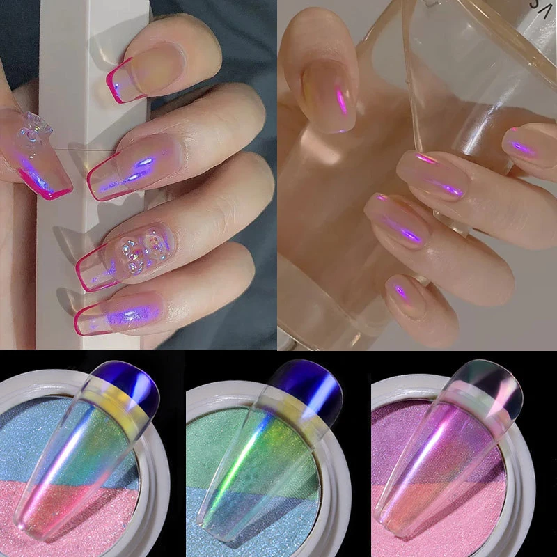 

TWO colors Solid State Ice through nude powder mermaid mirror flour Colorful Laser Effect Dust UV Gel Polish Nail Art Decoration