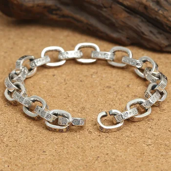 

Wholesale Ornaments In S925 Sterling Thai Silver Male Paragraph Simple Side Ring Buckle Bracelet