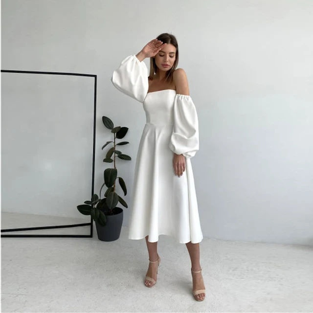 Churses Sexy Slash Neck Backless Midi Dress Autumn Fashion Puff Sleeve A-Line Party Night Club Dresses For Women 2021 1