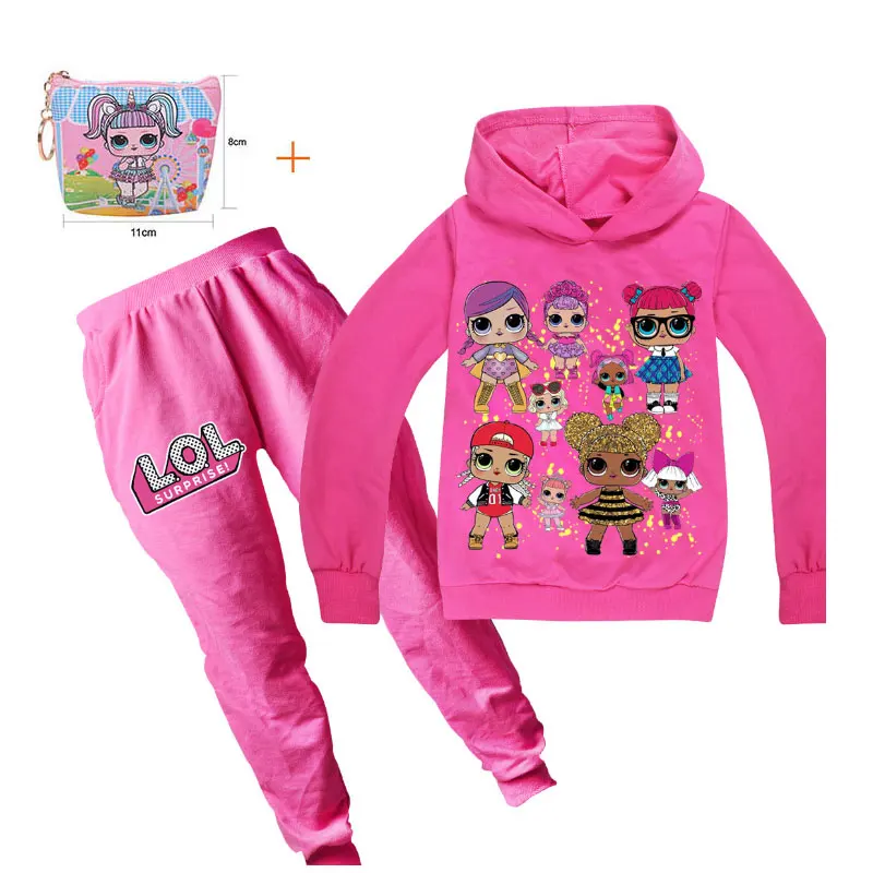 

Surprise Cartoon Doll Puppet LOl Children's Wear Hoodie Long Sleeve Set 2019 New Baby Girl Cartoon Pattern Cotton Set + Bag