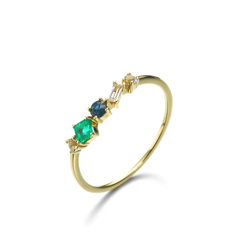 Baroque 9K Real True Yellow Gold Emerald Sappire Gemstone Rings Bands for Women Girl Lady Fancy Solid Genuine Fine Jewelry Gift