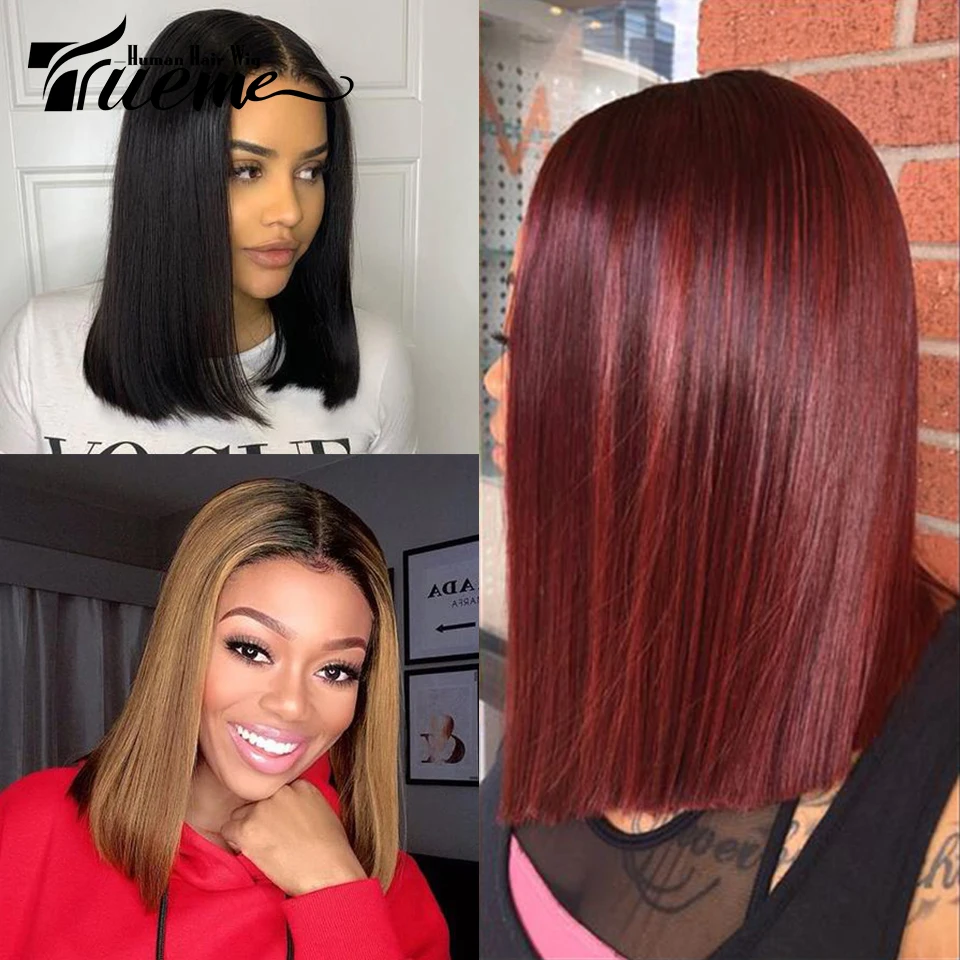 

Trueme 14 Inch Middle Part Bob Lace Wig Brazilian Remy Straight Human Hair Ombre 1B/99J 1B/27 1B/30 Lace Front Wigs For Women