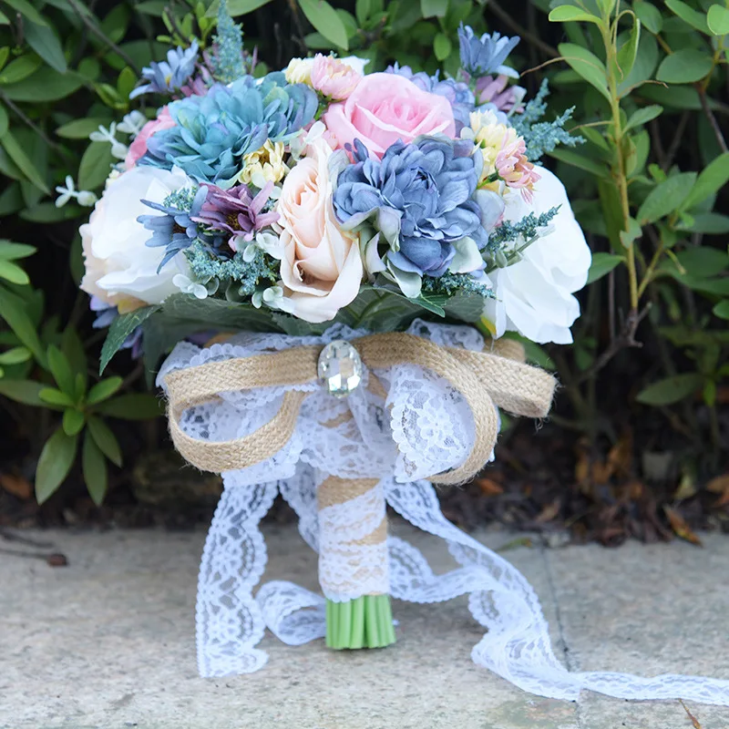 Flores bouquet vintage azul seda selvagem para