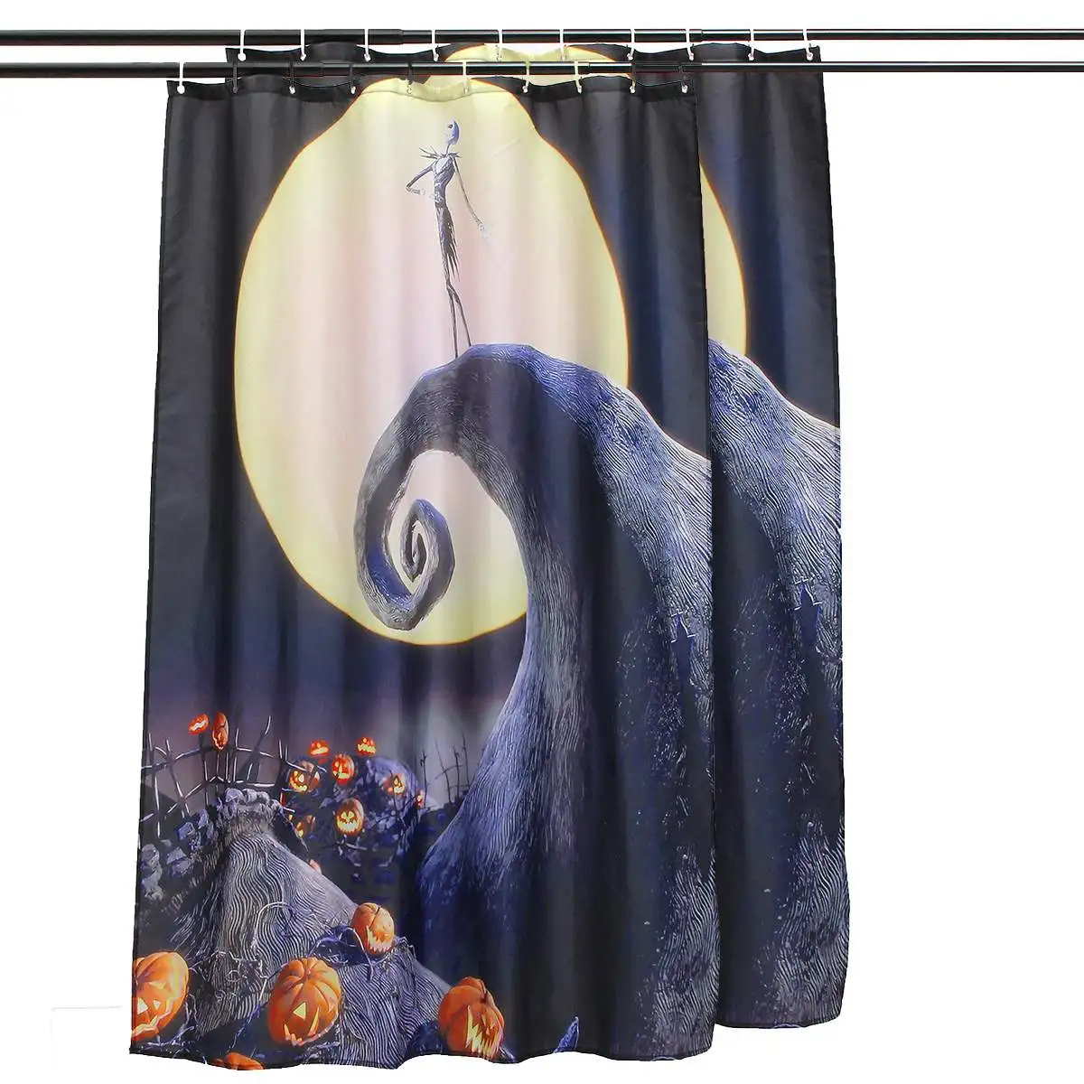 Halloween Nightmare Moon Skull Polyester Shower Curtain Bathroom Decor with 12 Hooks Waterproof