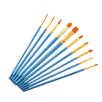 

1 Set of 10pcs Paint Brushes Blue Pearl Paint Brushes Wooden Nylon Hair Art Brush (Blue)