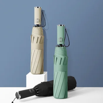 

New Style Matching Color Handle Fully Automatic 10 Bone kang feng san Three Folding Men and Women Solid Color Business Rain Umbr