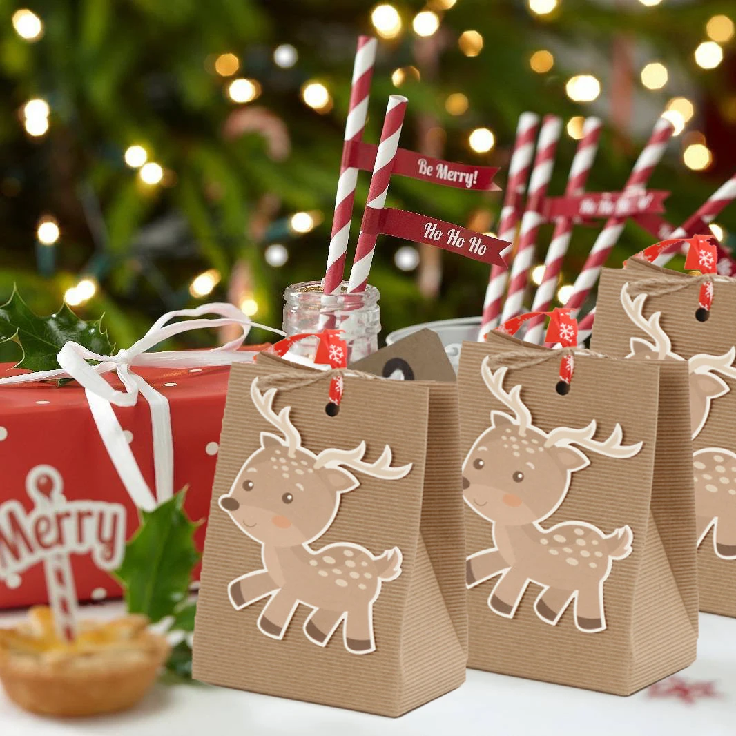 3PCS/Set Deer Snowflakes Candy Gift Bags Merry Christmas Guests Packaging Boxes Christmas Party Gift Packaging Wedding Party Bag