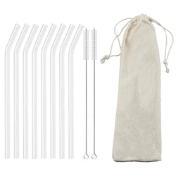 Eco-Friendly Reusable Glass Straw Set with Cleaning Brush - Perfect for Smoothies and Cocktails (8Pcs Bent White)
