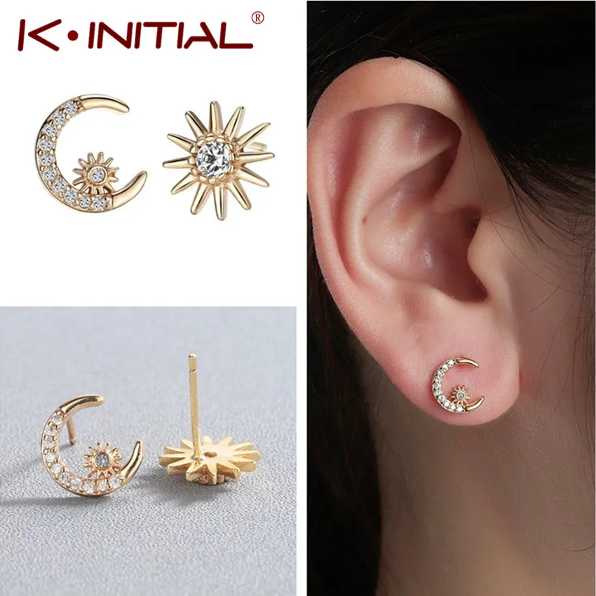 Милые блестящие мини серьги Kinitial со звездой и месяцем очаровательные