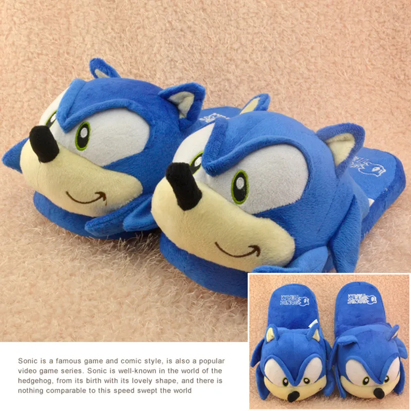 Sonic the Hedgehog/плюшевые тапочки для женщин и мужчин; модная зимняя кукла с героями мультфильмов; свободный размер для подростков и взрослых