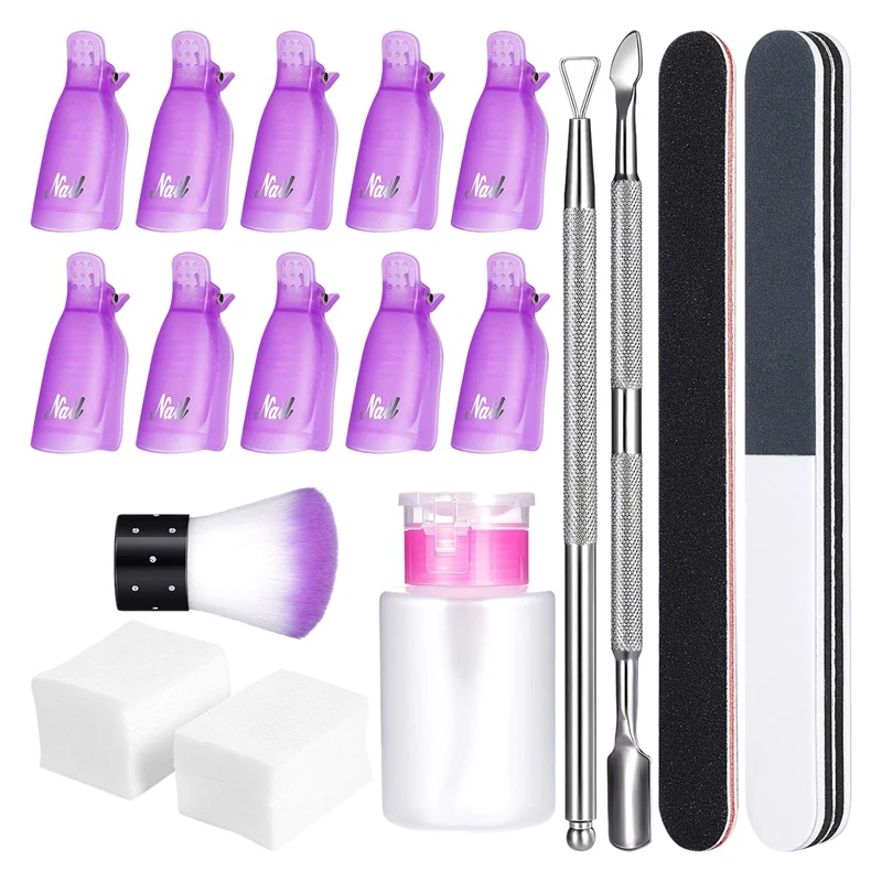 

Gel Nail Polish Remover Kit, Include 420 Pieces Wipe Cotton Pads, 10 Pieces Nail Clips Caps, 3 Pieces Nail File, Triple-cornered